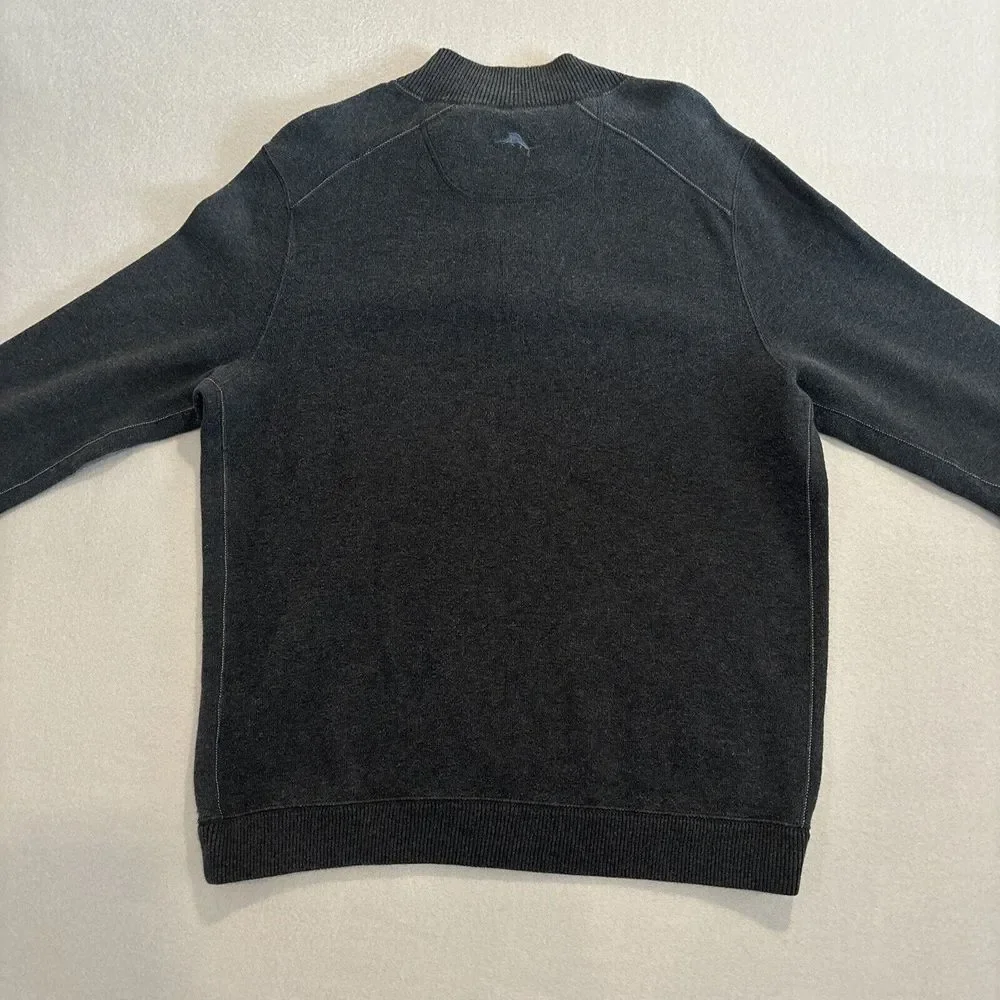 Tommy Bahama LARGE Reversible Blue & Gray Quarter Zip Long Sleeve Men's EUC Soft